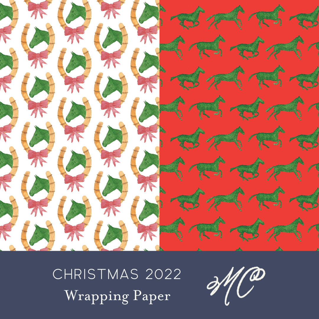 Christmas Equestrian Topiary Wrapping Paper