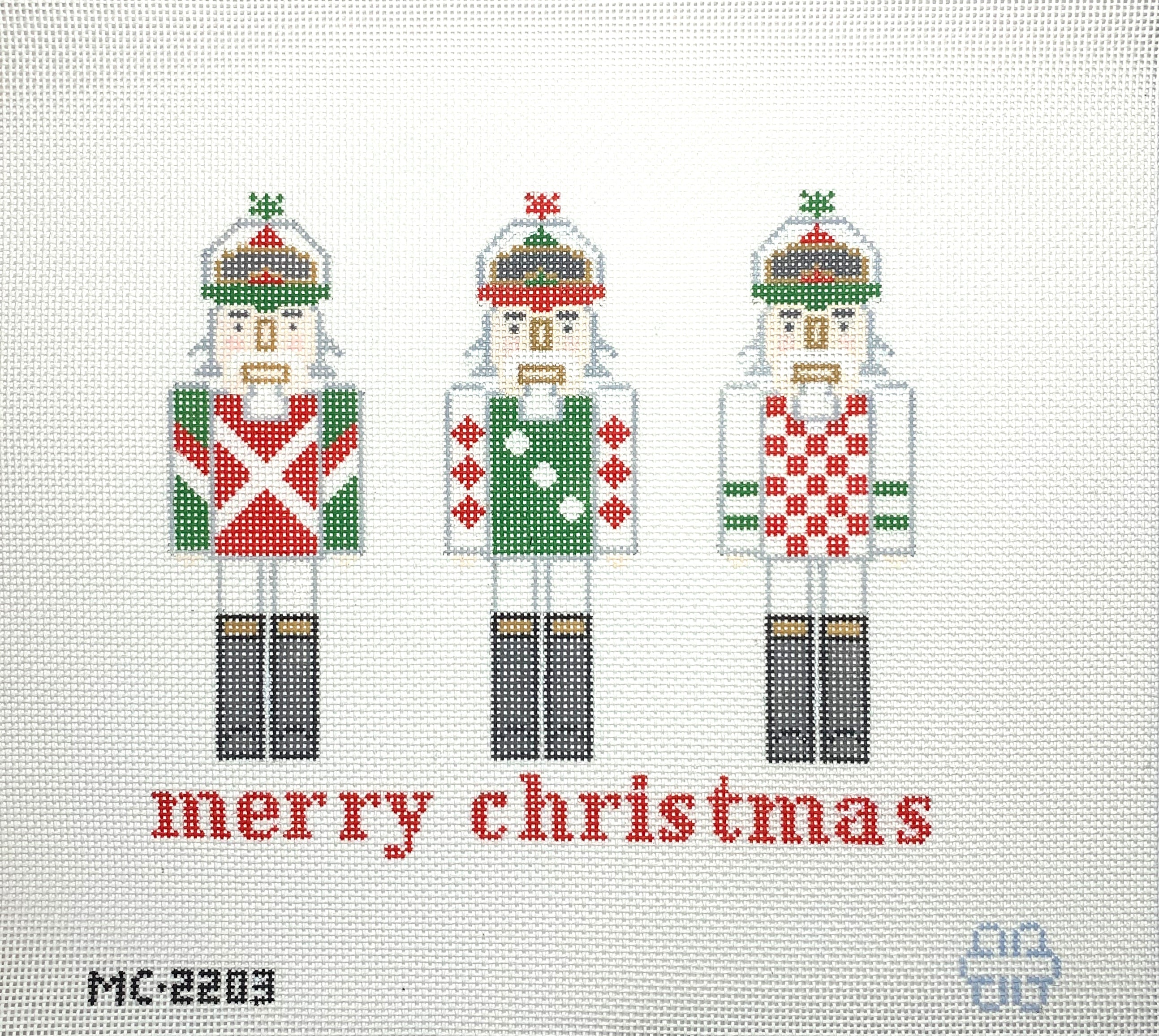 3 Jockey Nutcracker Needlepoint Christmas Pillow