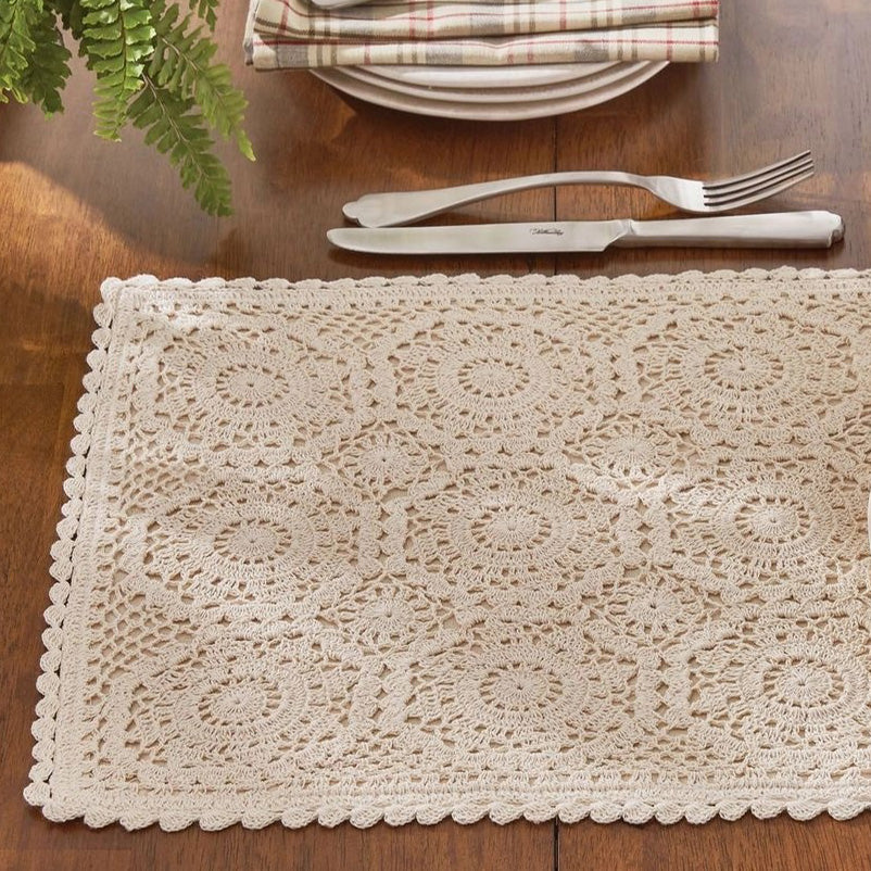 Crochet Lace Cream Placemats, Set of Two