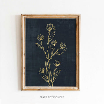 Gold Flower with Dark Navy Backround Art Print