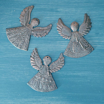 Hammered Tin Angel Ornaments, Set of Three