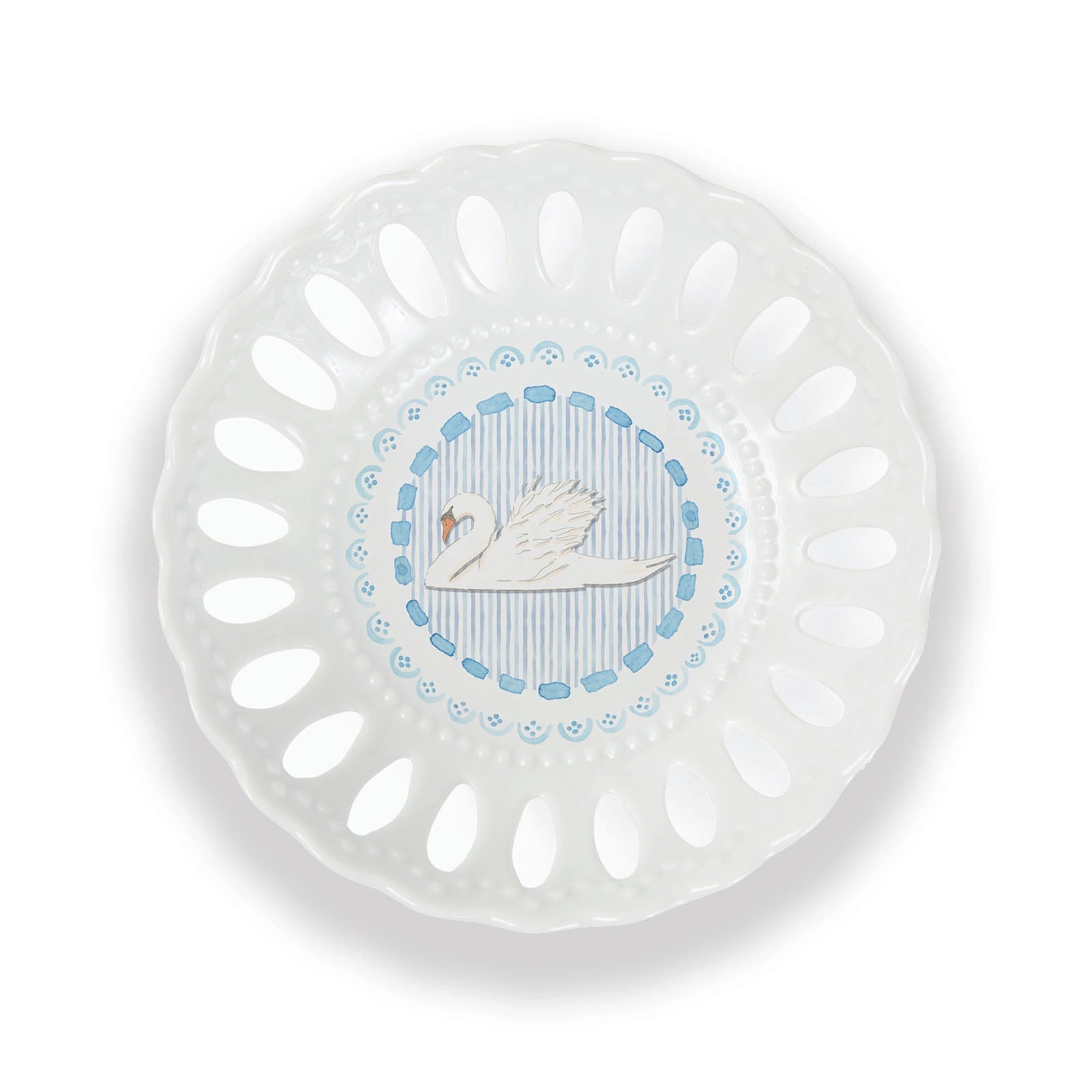 Scalloped Bon Bon Dish with Watercolor Swan Illustration