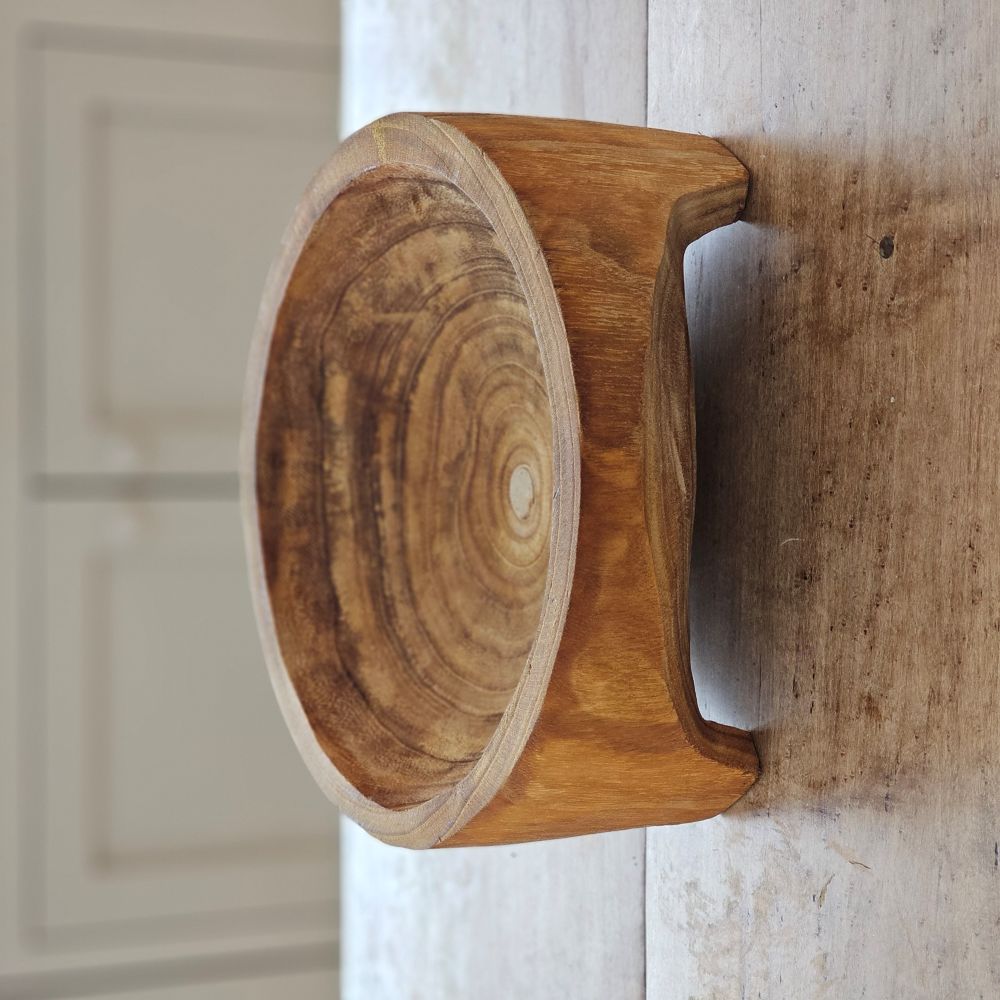 Rustic Carved Wood Bowl with Legs