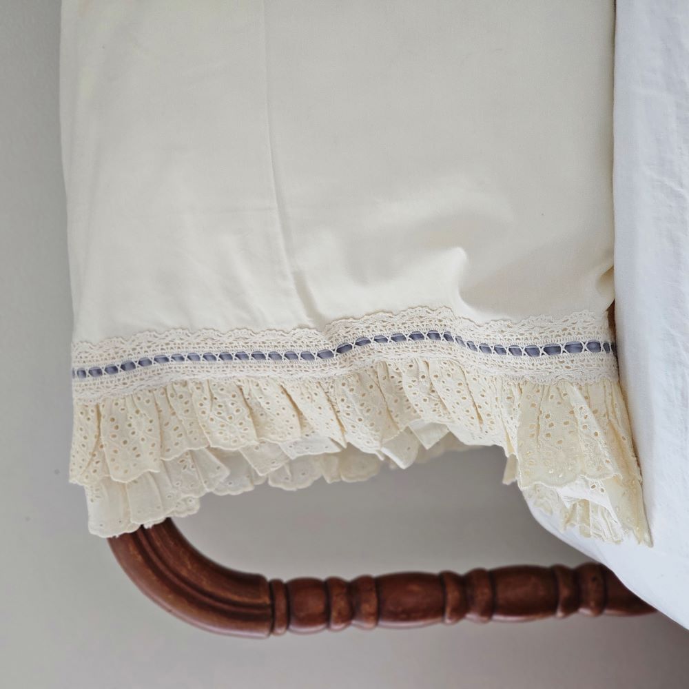 Eyelet Ruffles with Blue Velvet Ribbon Pillowcase, Set of 2