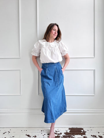 A-Line Denim Midi Skirt