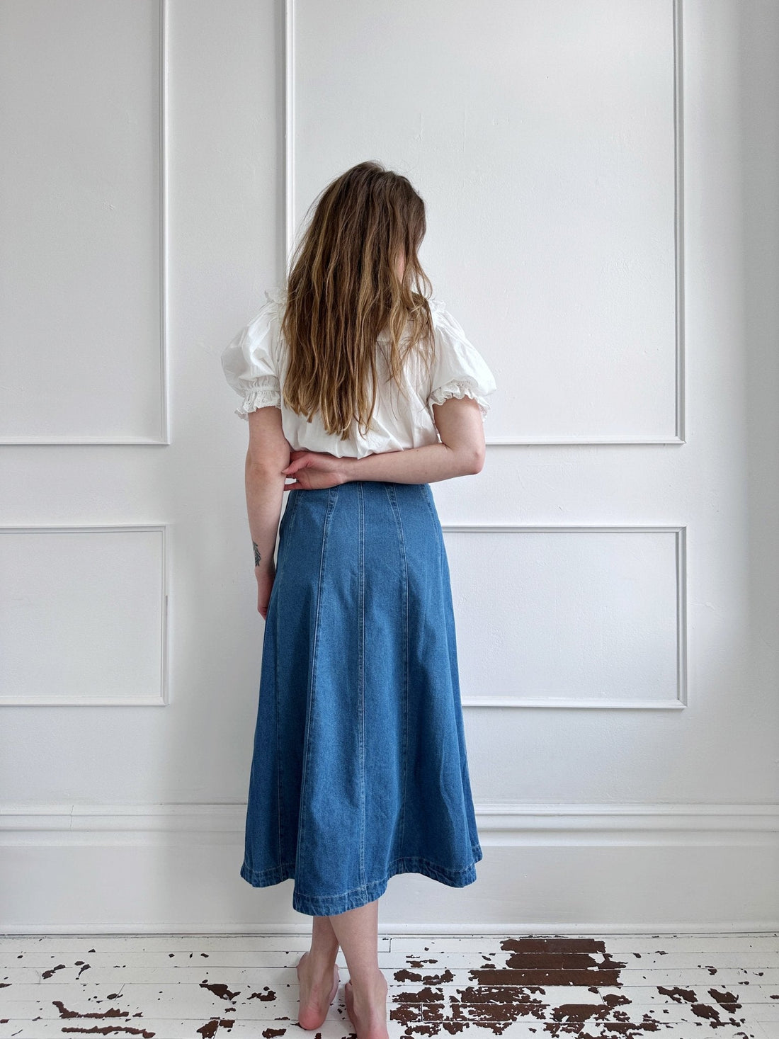 A-Line Denim Midi Skirt