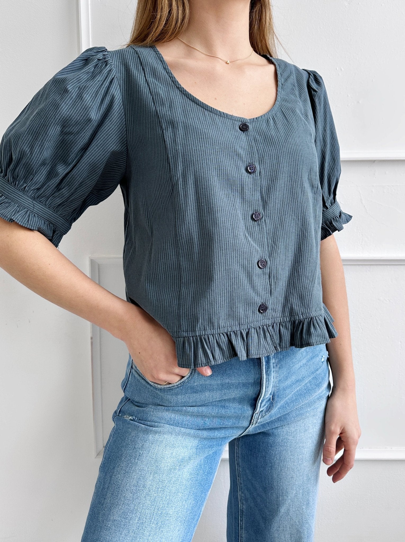 Button Down W/ Puff Sleeves