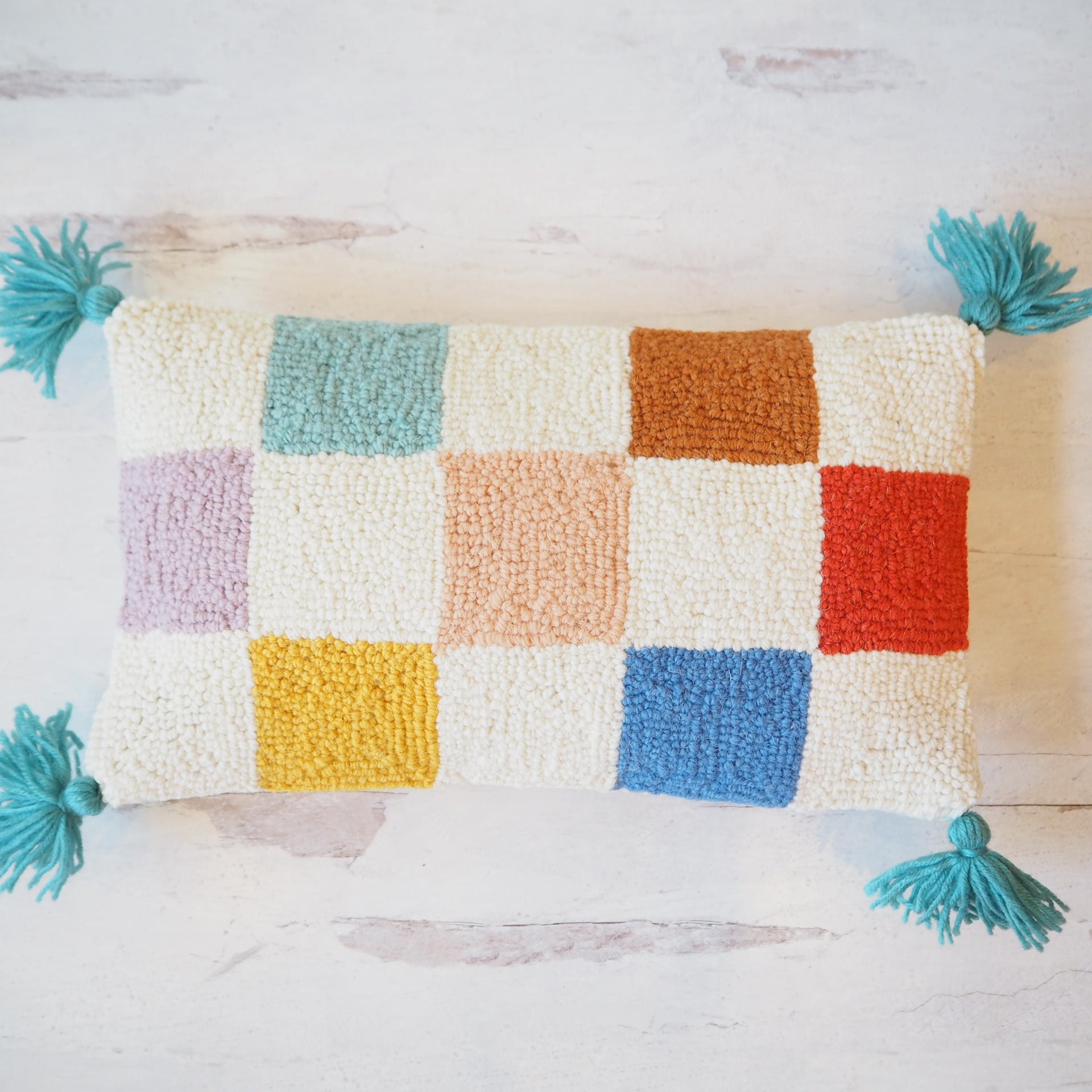 Colorful Checkered Hooked Pillow