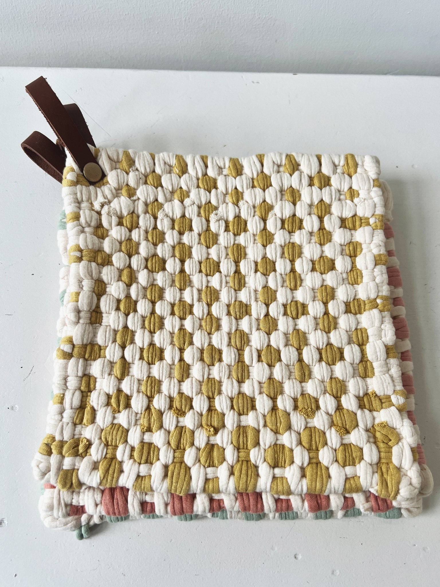 Crocheted Pot Holder w/ Leather Loop