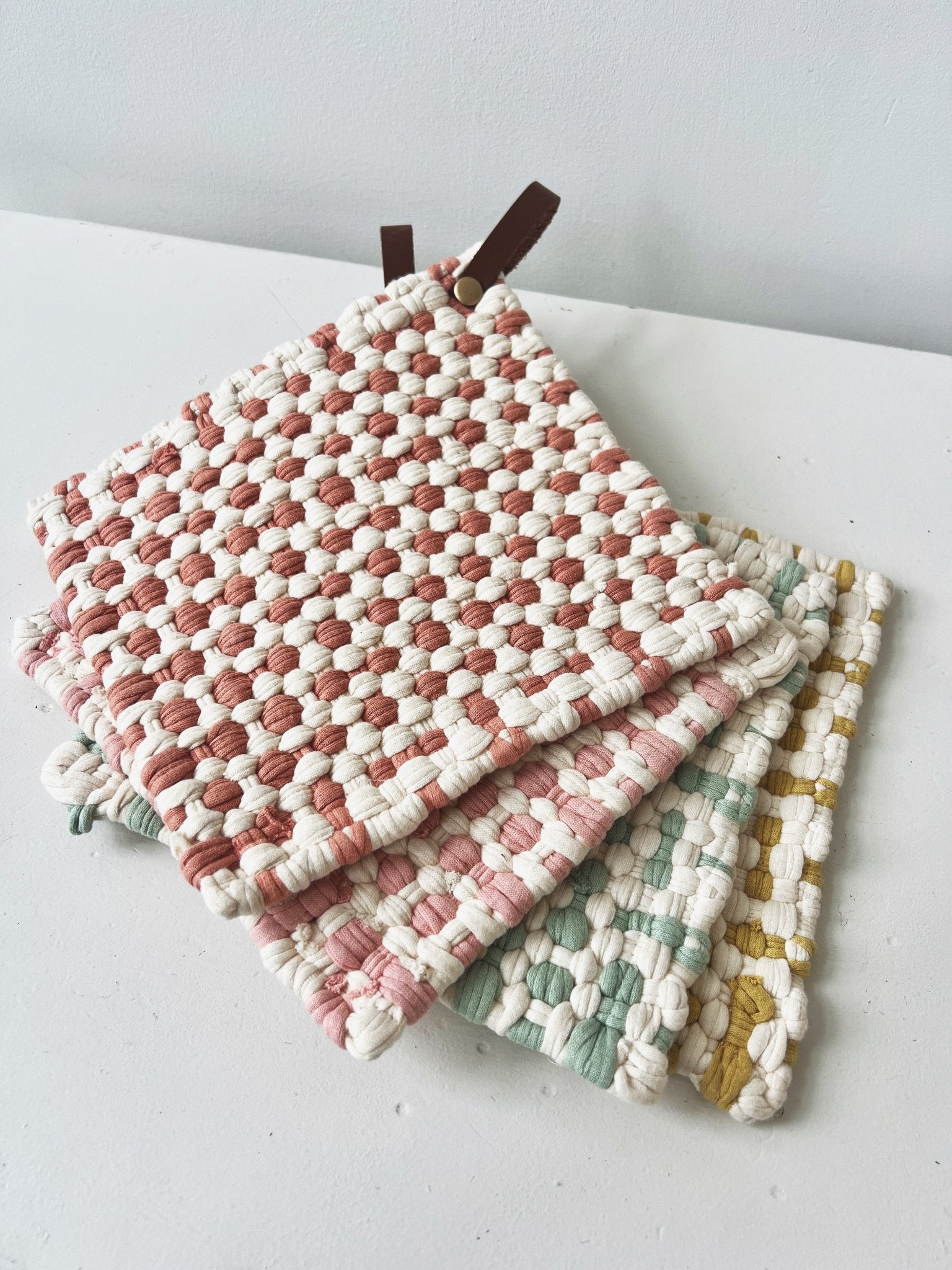 Crocheted Pot Holder w/ Leather Loop