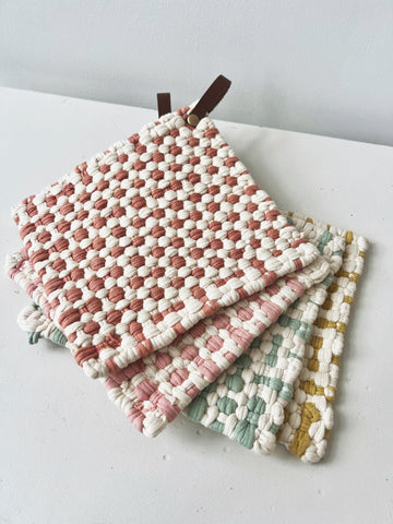 Crocheted Pot Holder w/ Leather Loop