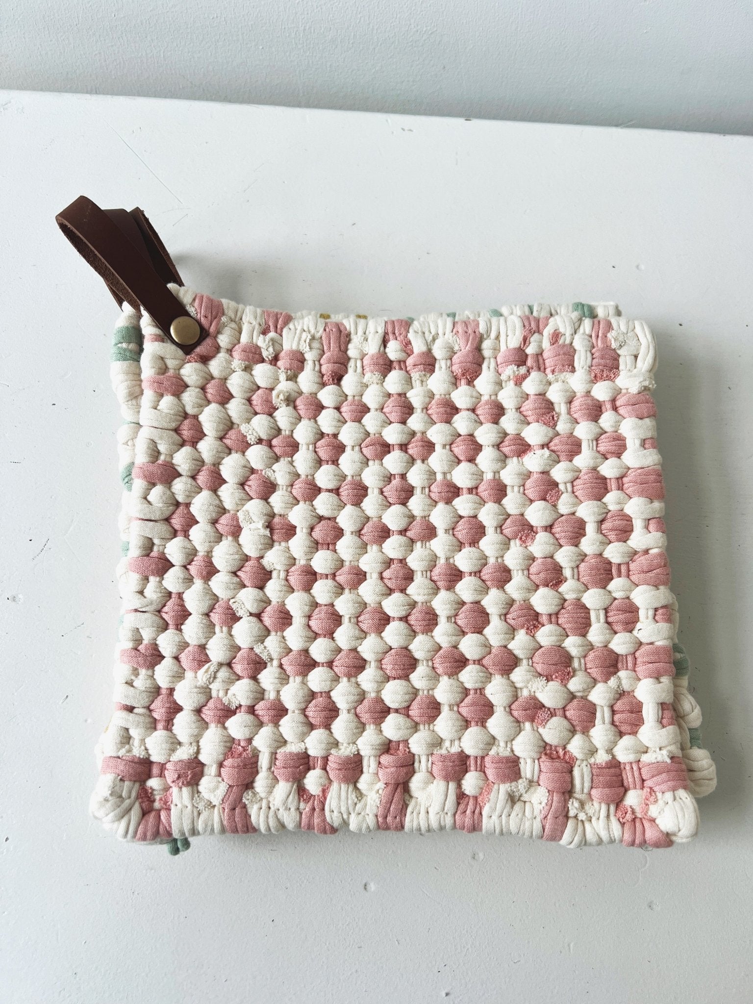 Crocheted Pot Holder w/ Leather Loop