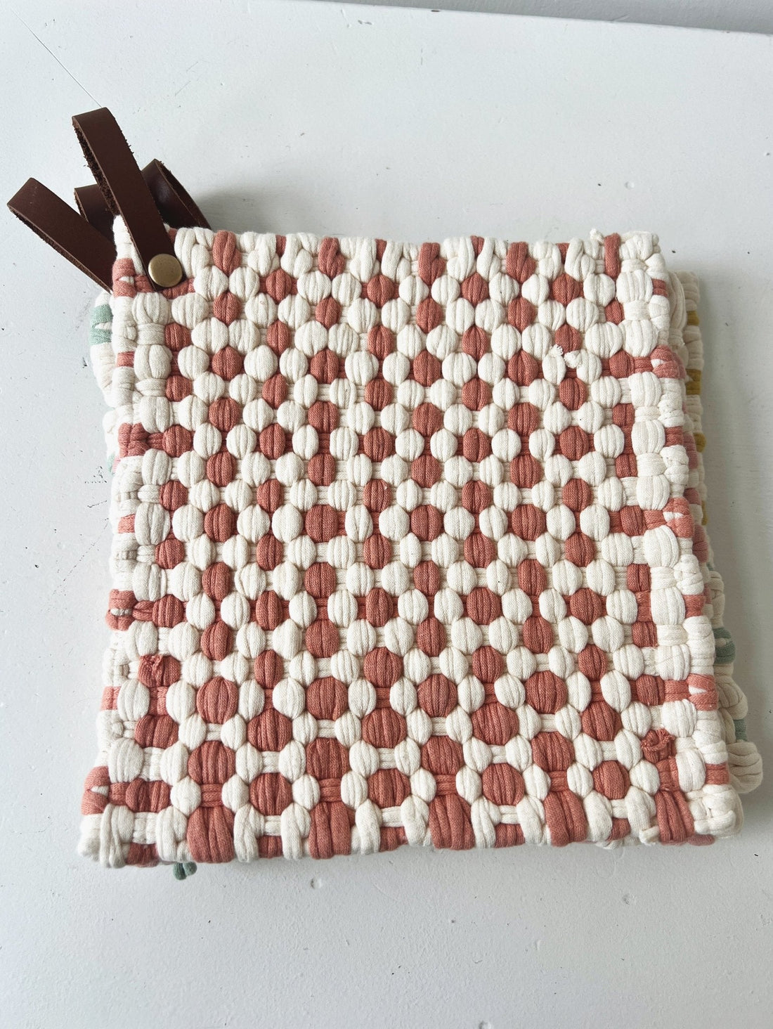Crocheted Pot Holder w/ Leather Loop