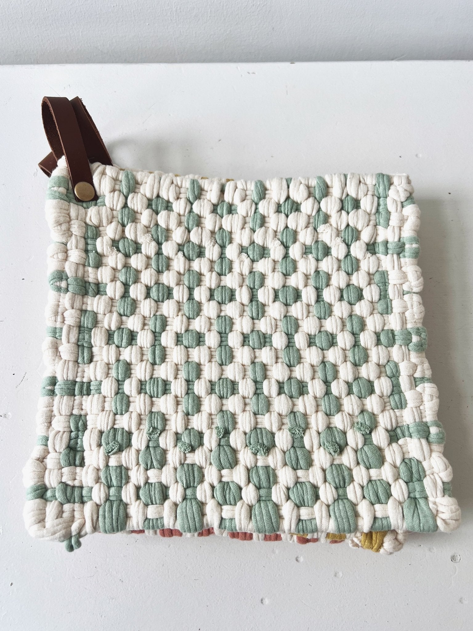 Crocheted Pot Holder w/ Leather Loop