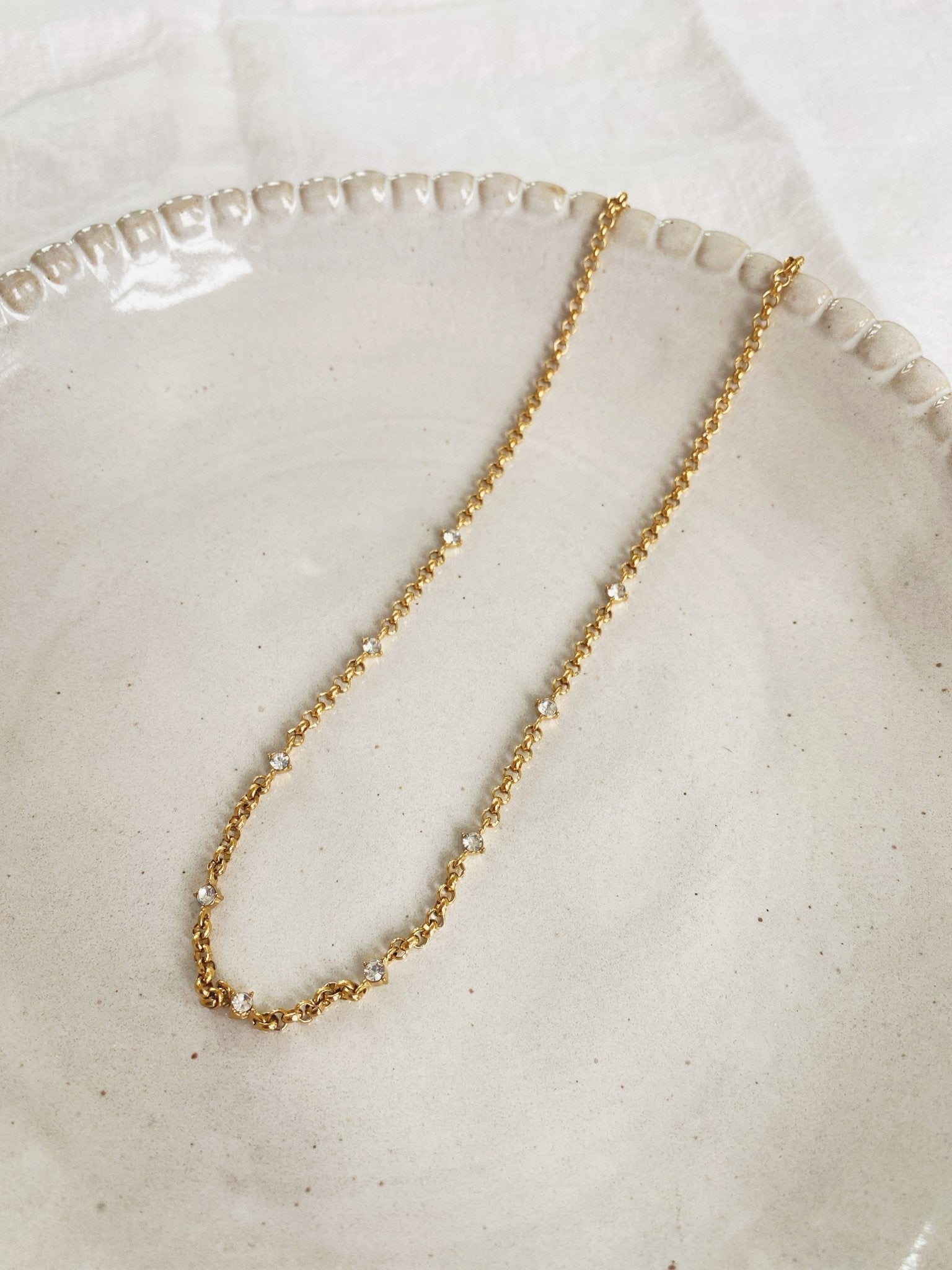 Dainty CZ Necklace, Gold Plated