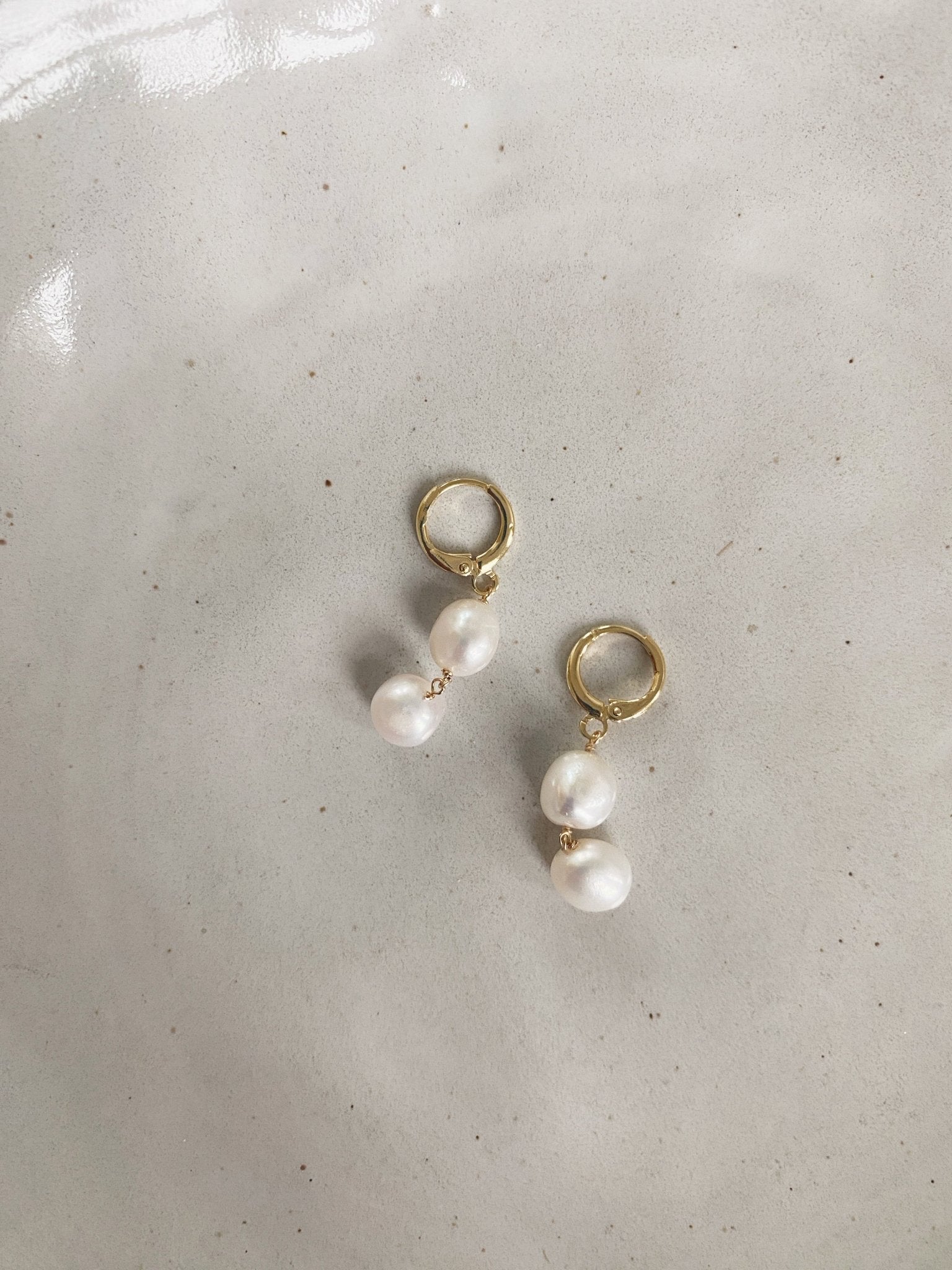 Double Pearl Hoops, Gold Plated
