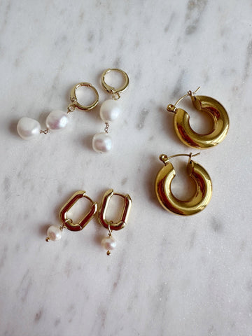 Double Pearl Hoops, Gold Plated