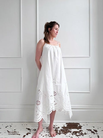Embroidered Dress w/ Handkerchief Hem