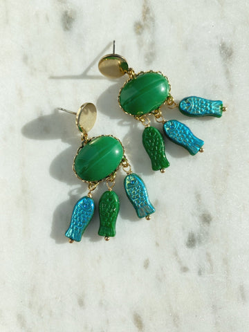 Fish Drop Earrings, Gold Plated