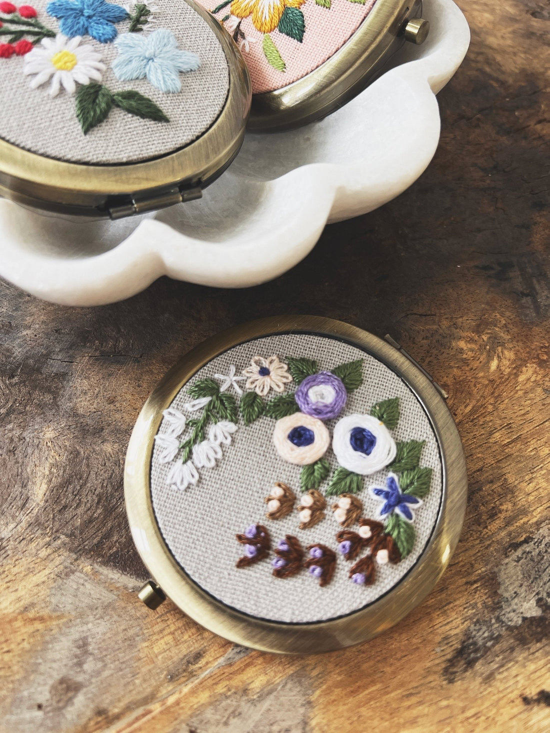 Floral Embroidered Compact Mirror