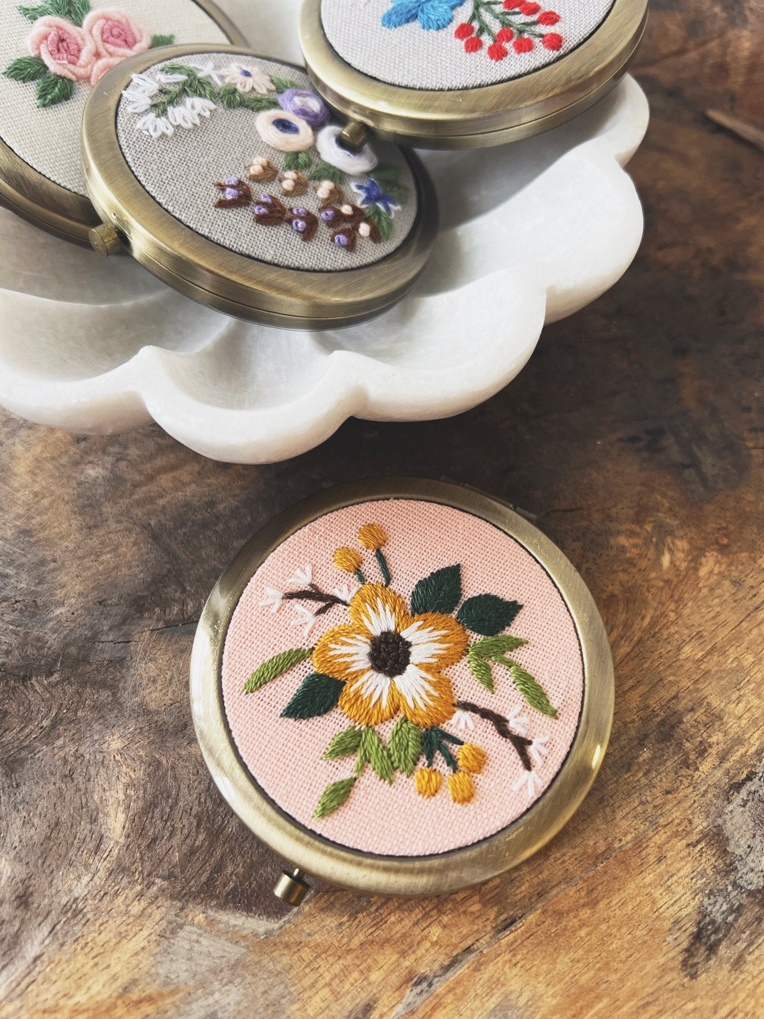 Floral Embroidered Compact Mirror