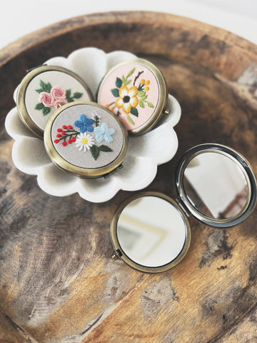 Floral Embroidered Compact Mirror