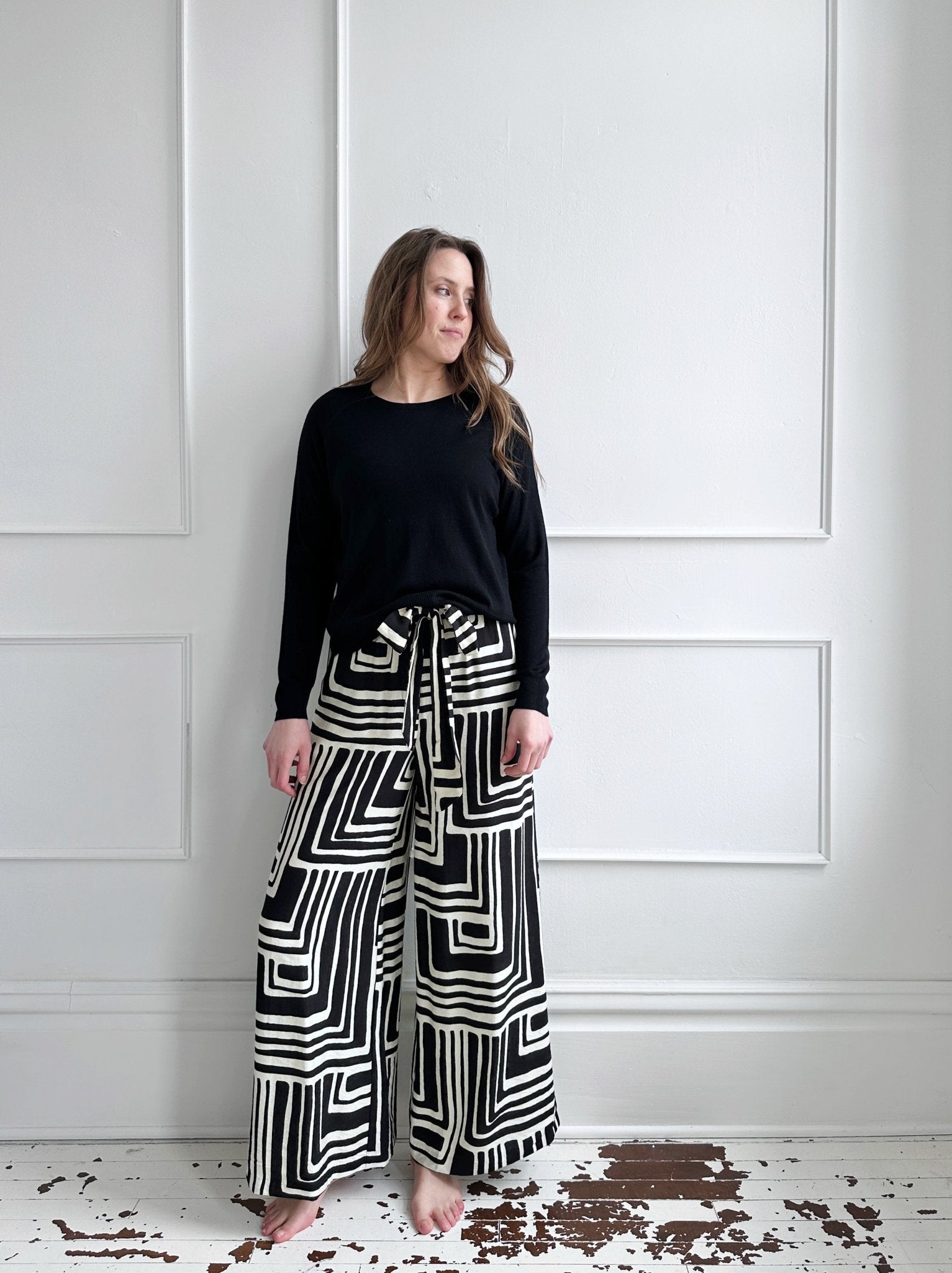 Geometric Tie Waist Pants