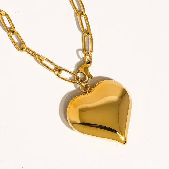 Heart Chain Necklace, Gold Plated - Non-Tarnish