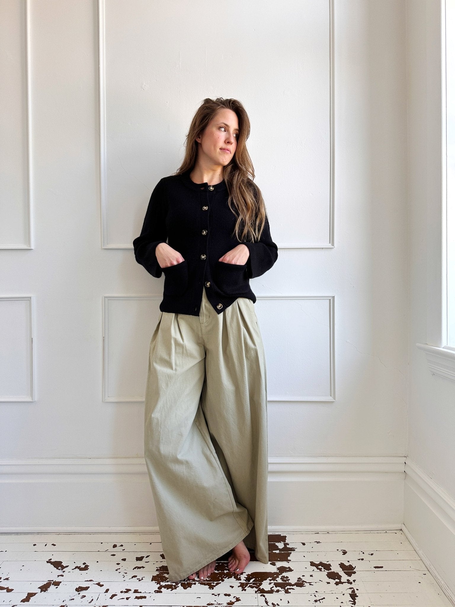 High Waisted Pleated Twill Pants - FINAL SALE