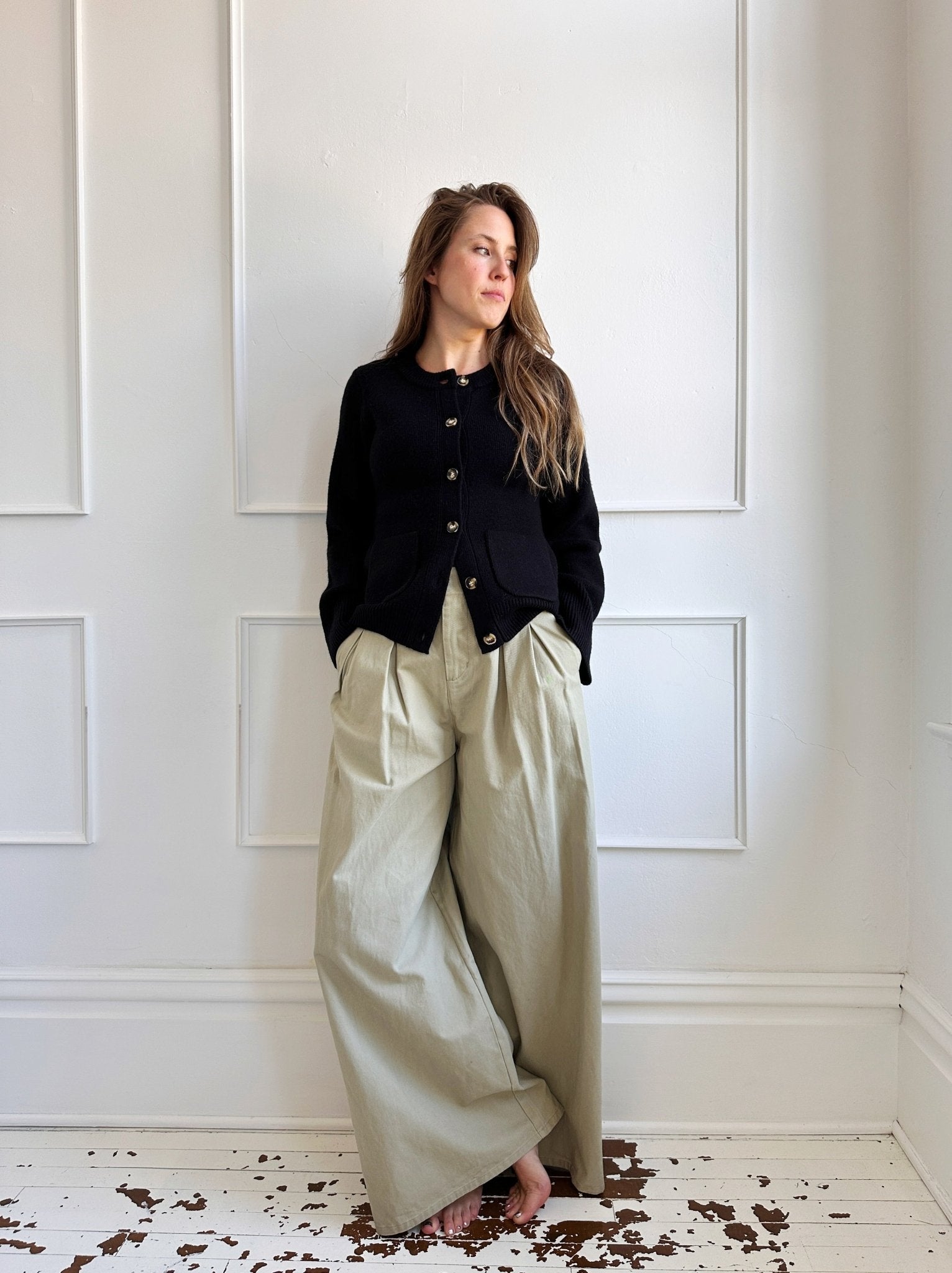 High Waisted Pleated Twill Pants - FINAL SALE