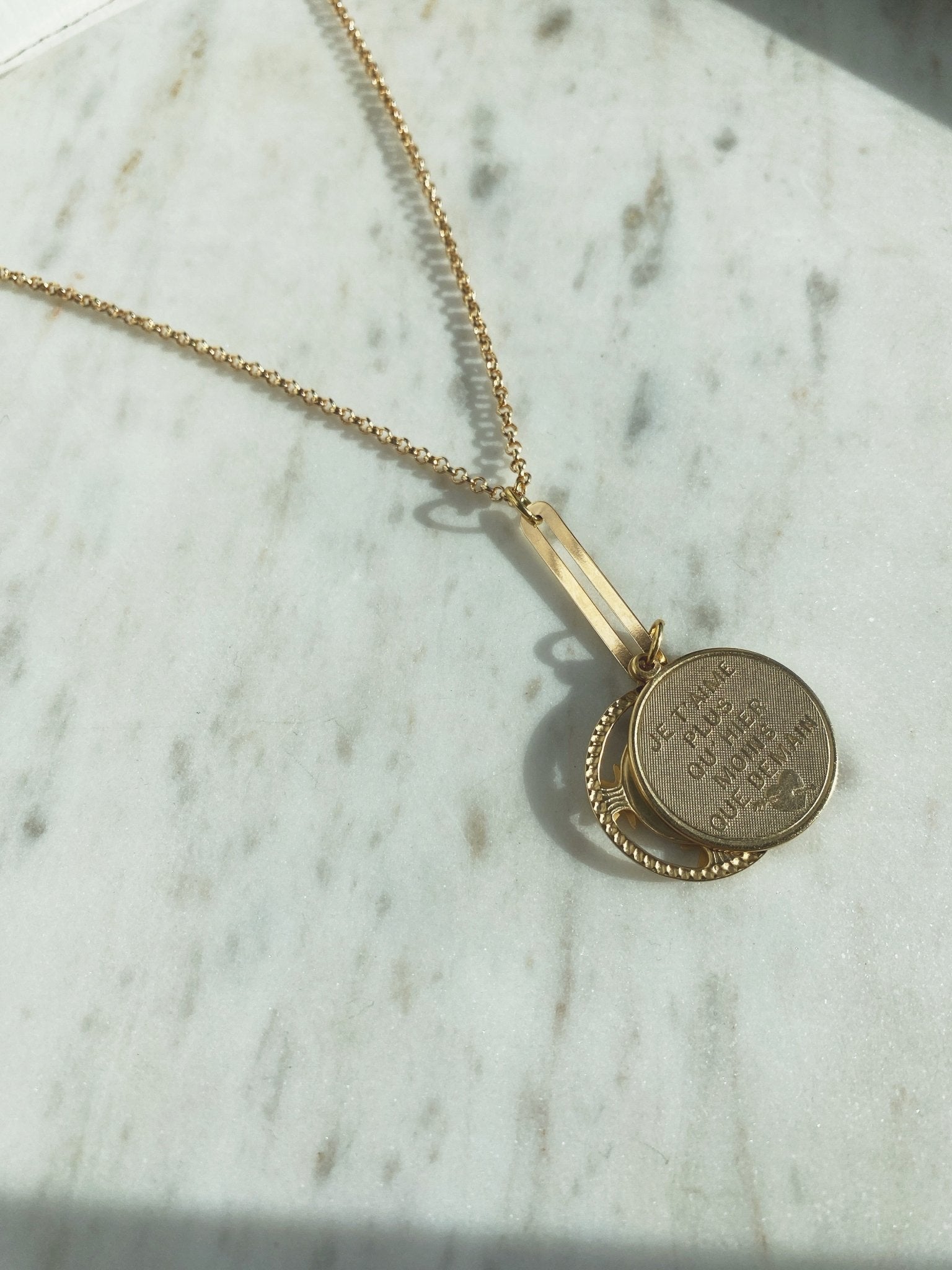 Je T'aime Charm Necklace, Gold Plated