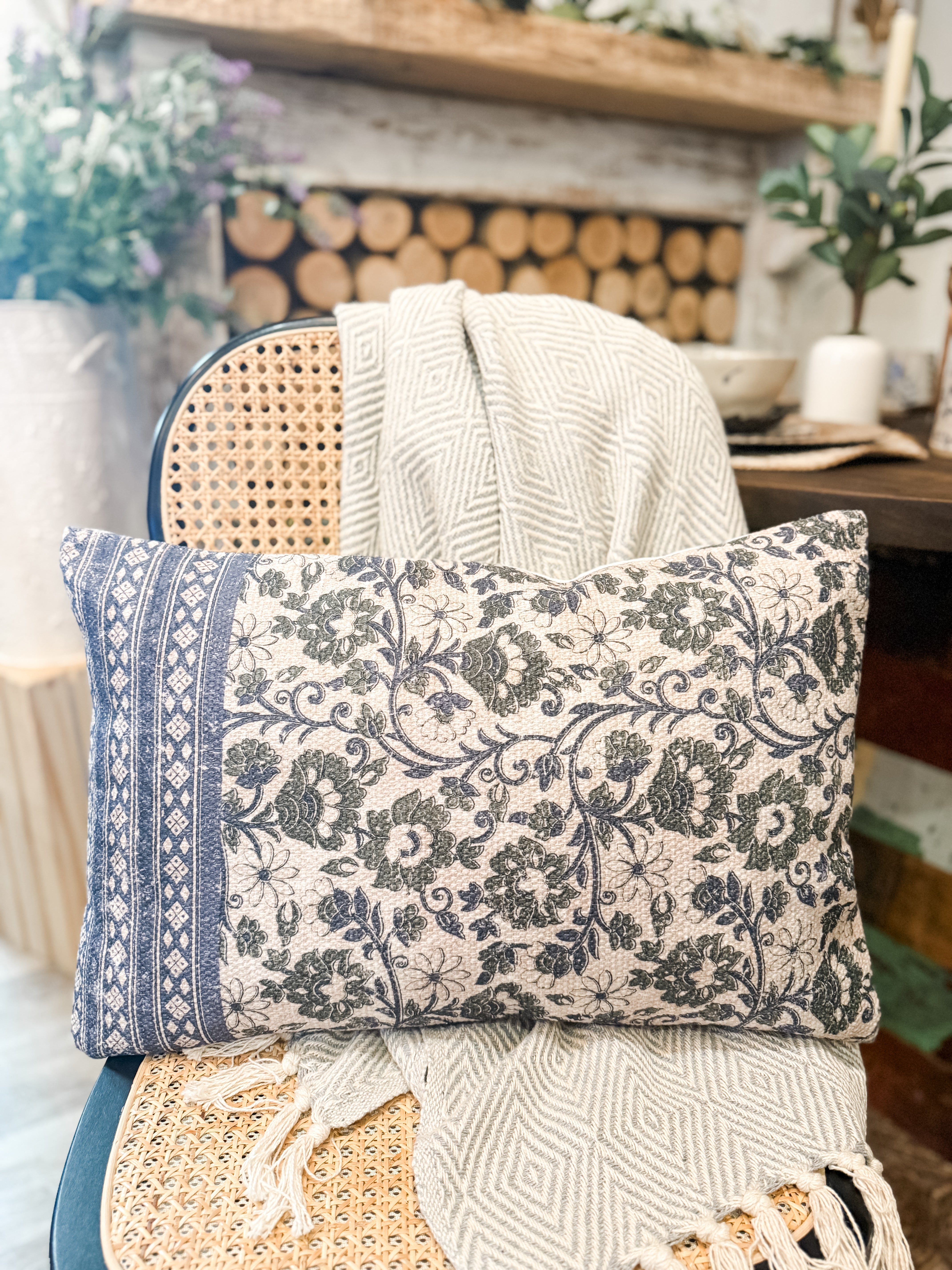 Spring Floral Cotton Lumbar Pillow