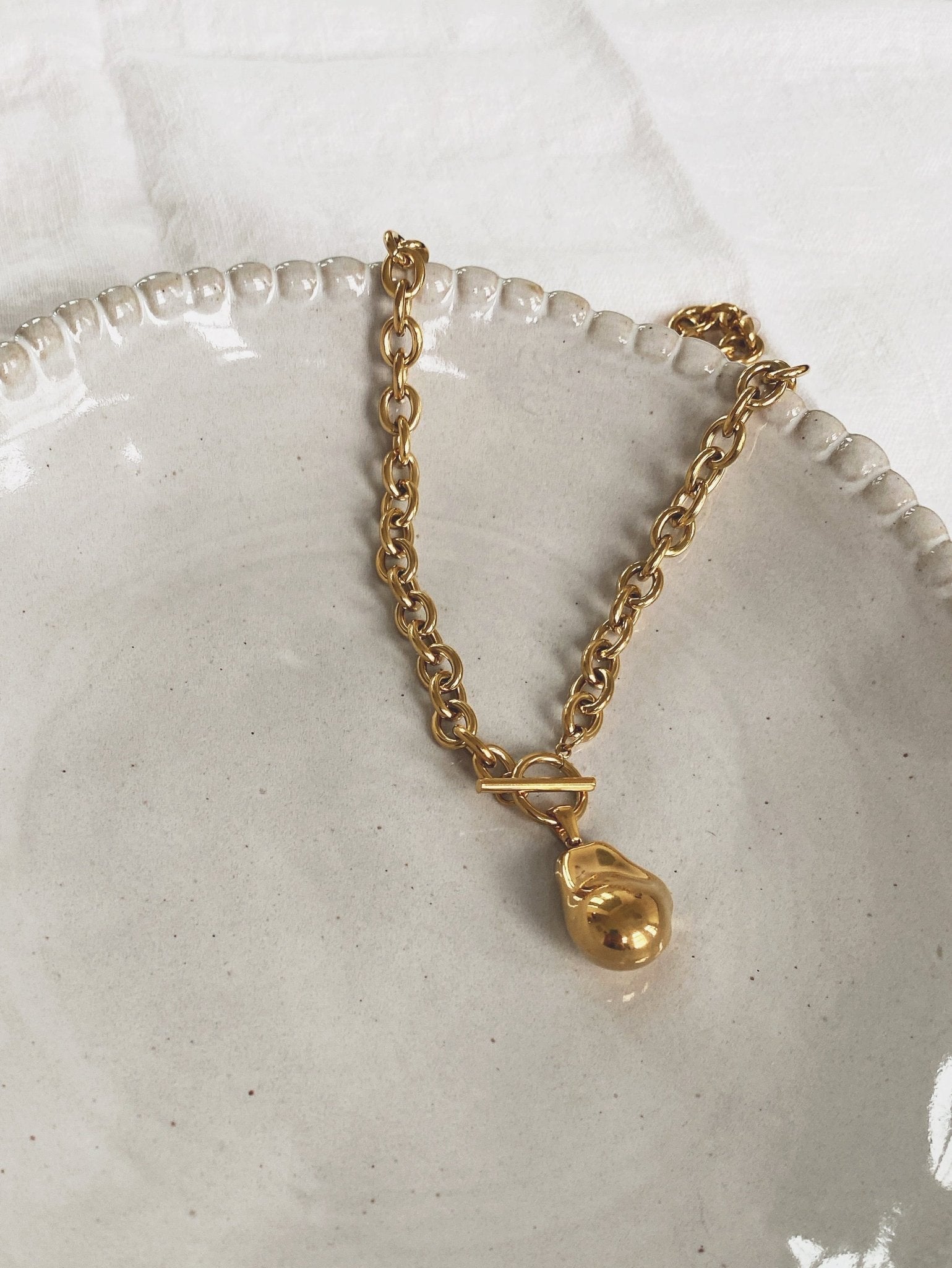 Large Pearl Chain Necklace, 18K Gold Plated