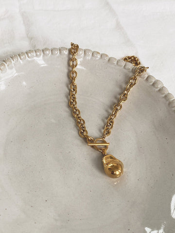 Large Pearl Chain Necklace, 18K Gold Plated