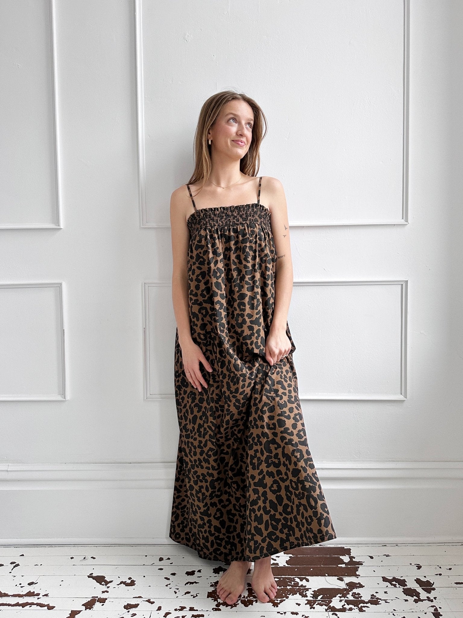 Leopard Ruched Maxi Dress
