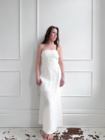 Linen Strapless Midi Dress