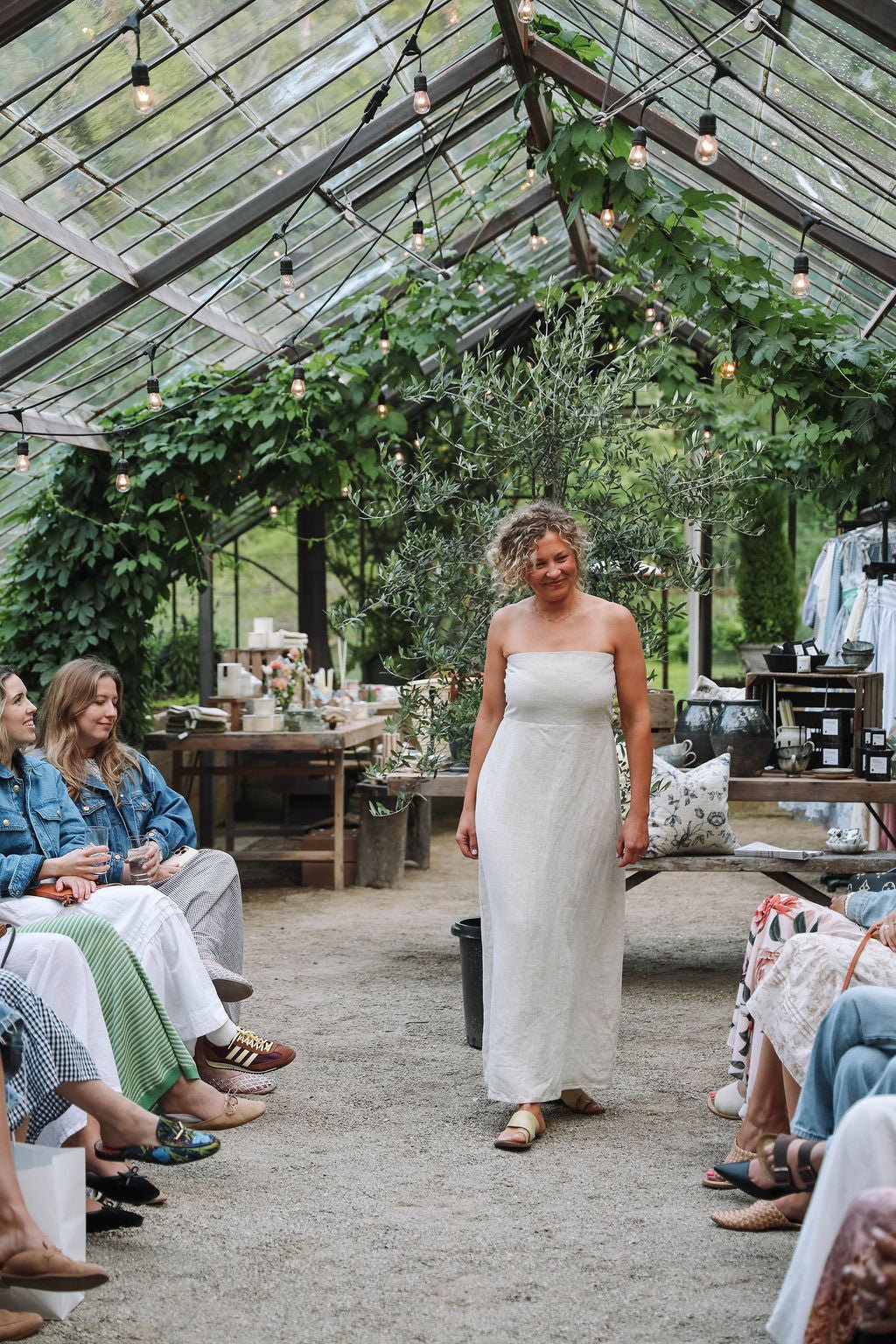 Linen Strapless Midi Dress