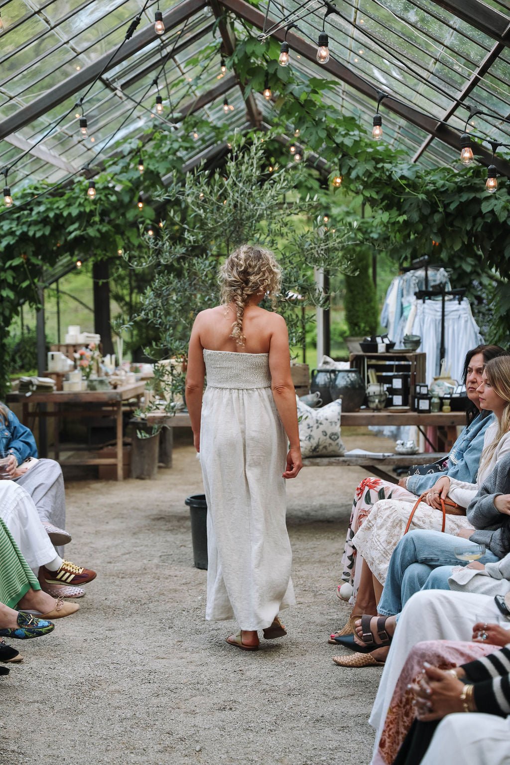 Linen Strapless Midi Dress