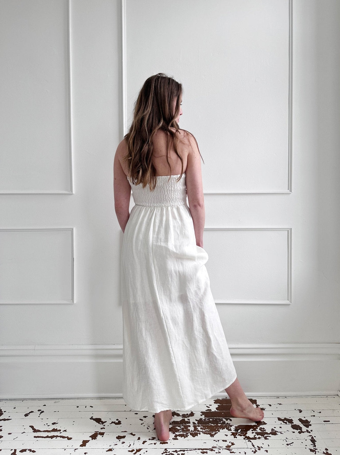 Linen Strapless Midi Dress