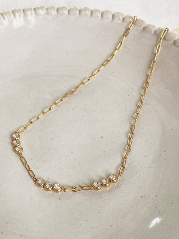 Luxe Paperclip CZ Necklace, Gold Plated