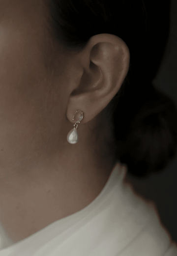 Micro Oval Crystal Pearl Drop Earrings