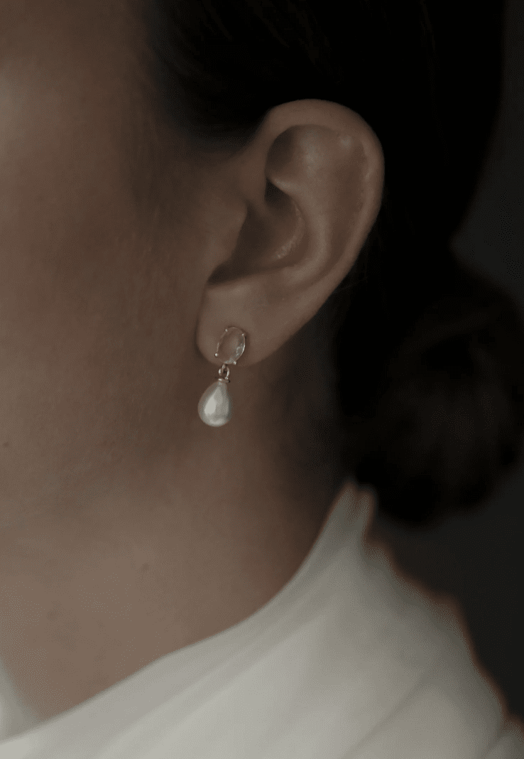 Micro Oval Crystal Pearl Drop Earrings