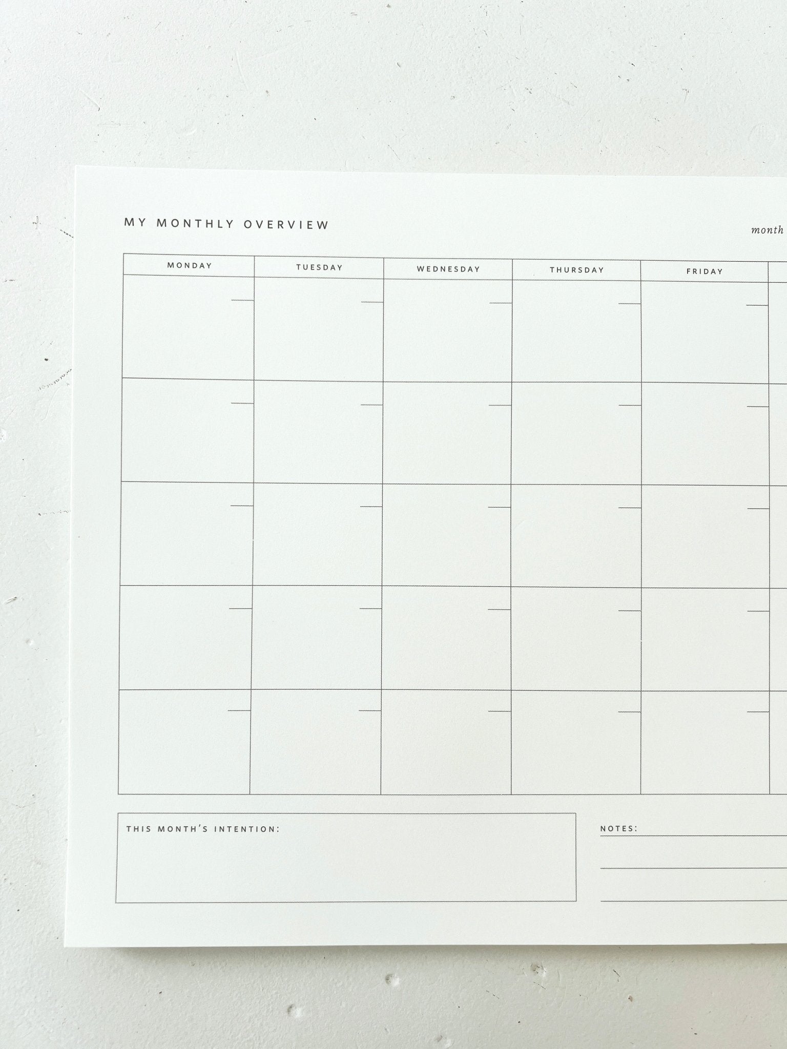 Monthly Overview Notepad