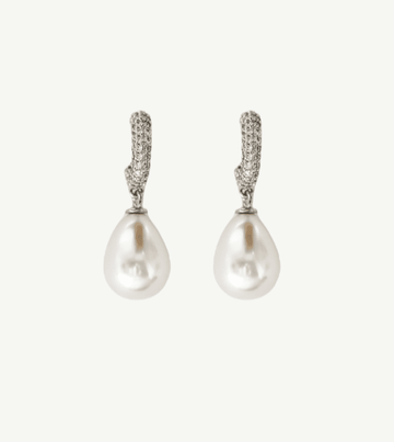 Pave Hoop Pearl Drop Earrings