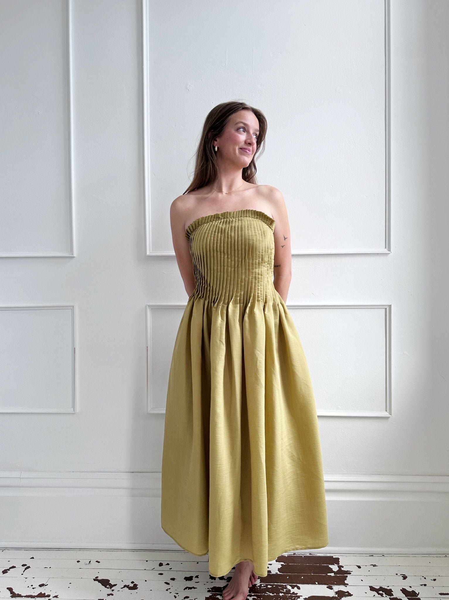 Pleated Strapless Maxi Dress