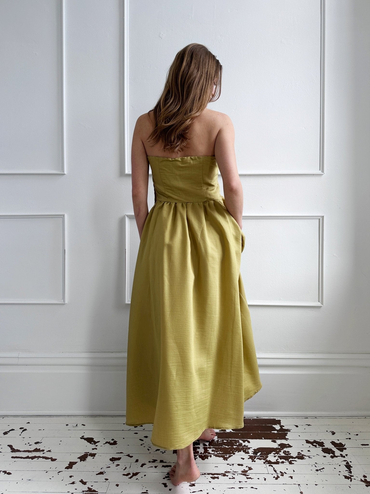 Pleated Strapless Maxi Dress