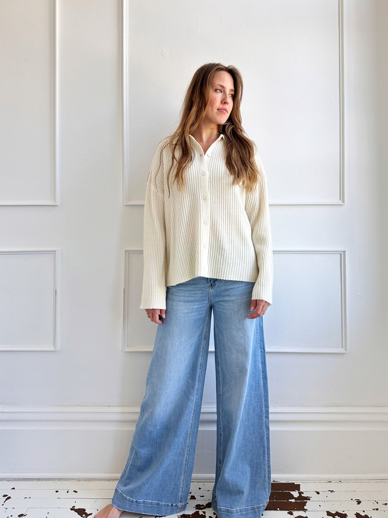 Ribbed Cardigan w/ Collar - FINAL SALE