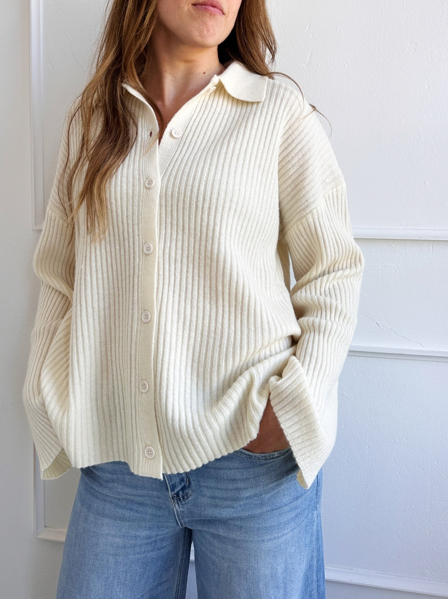Ribbed Cardigan w/ Collar - FINAL SALE