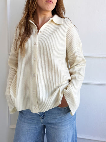 Ribbed Cardigan w/ Collar - FINAL SALE