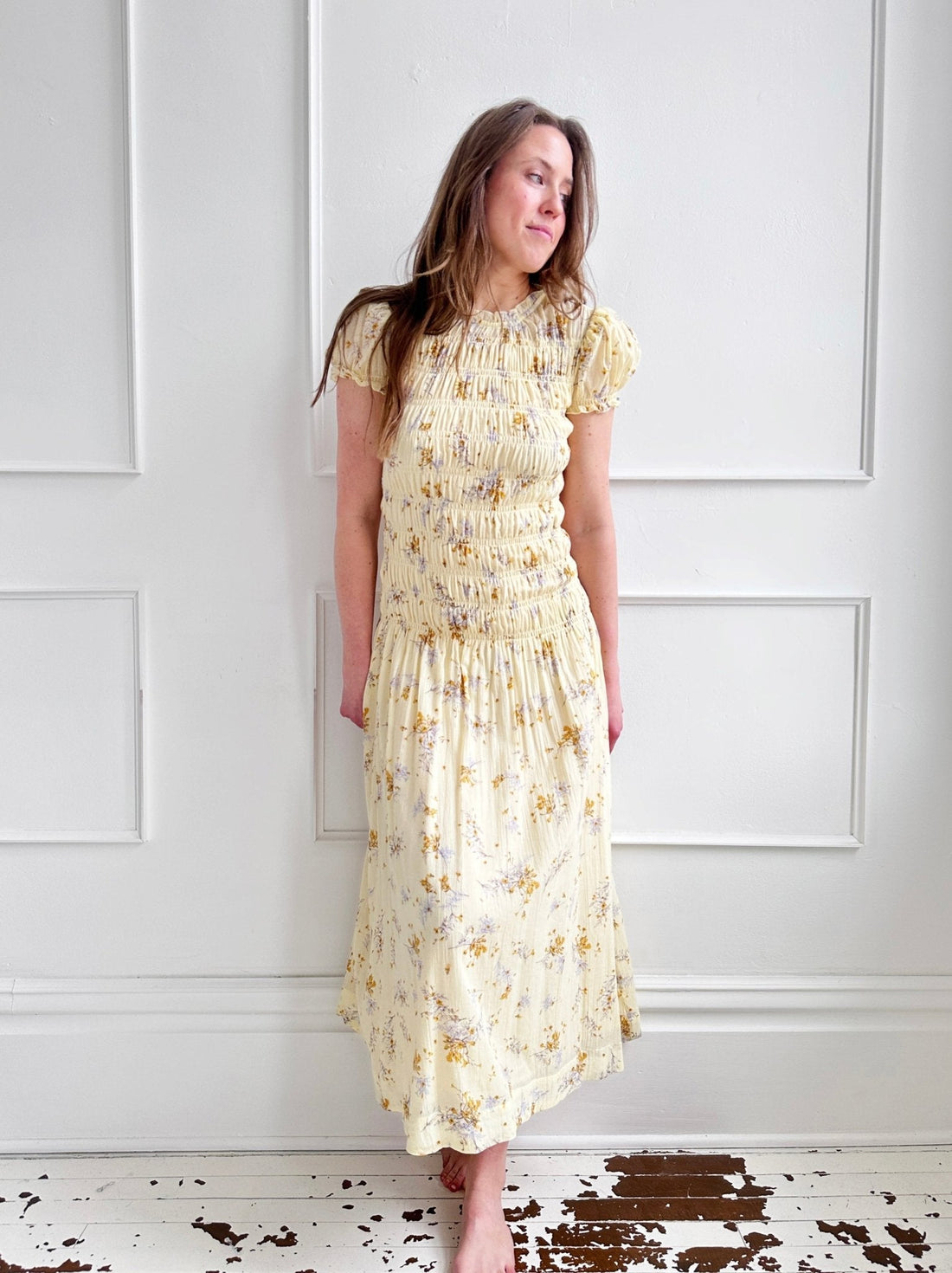 Shirred Bodice Midi Dress